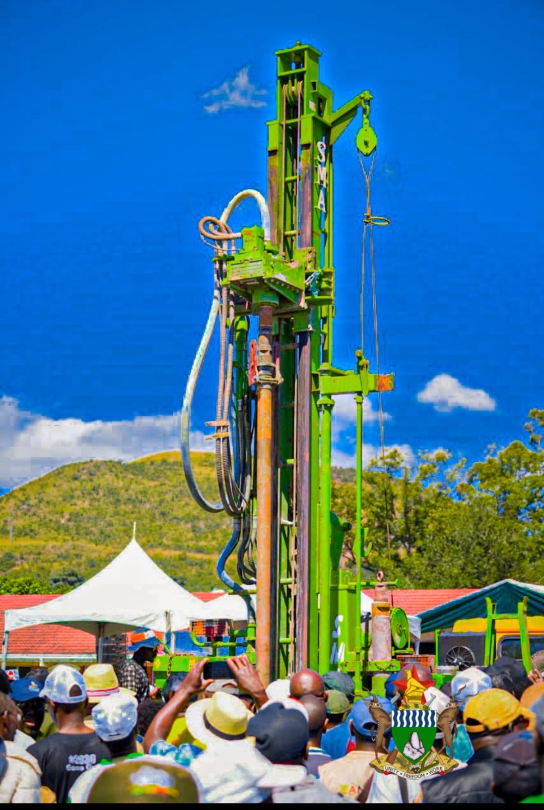 Borehole drilling rig at work during a Presidential Borehole Programme launch